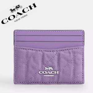 ❤️Coach Slim Id Card Case quilted quilted denim/Silver/Iris